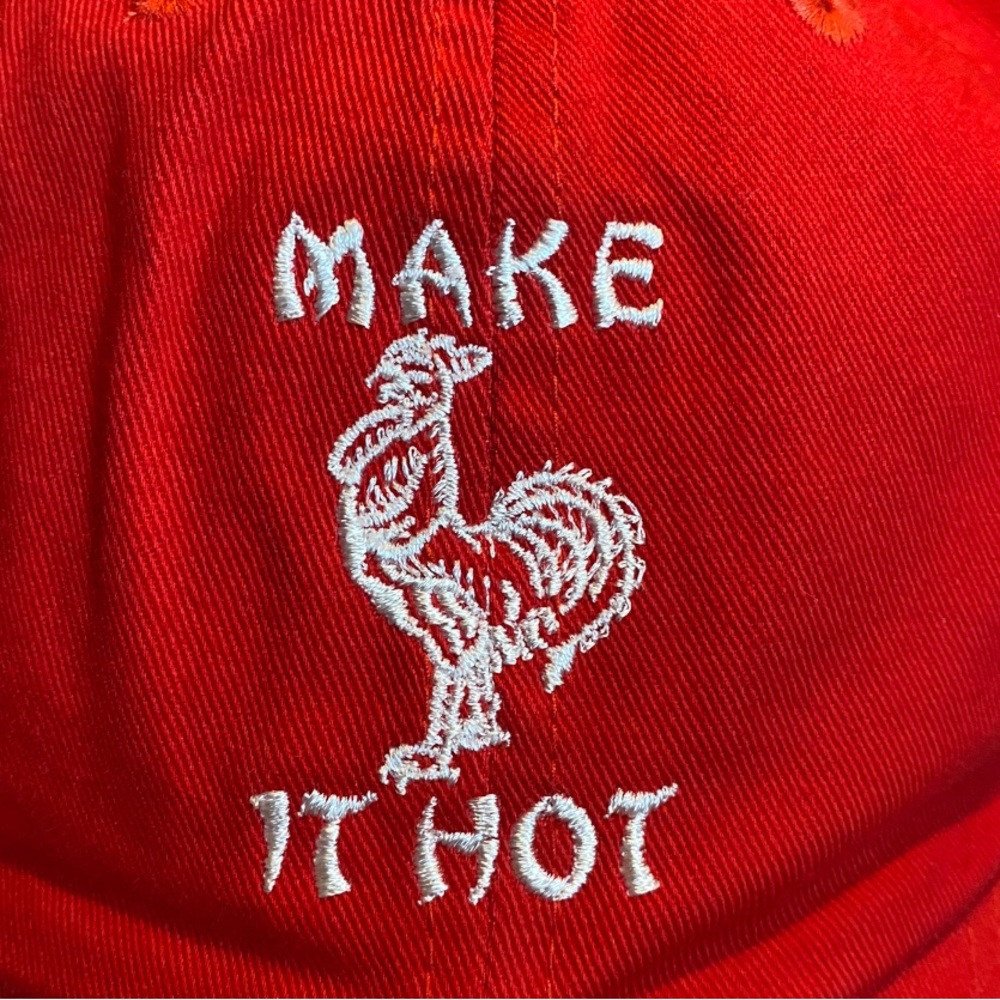Petal and Peacocks Red Rooster Make It Hot Sriracha Hat NWOT ADJUSTABLE Zumiez - Picture 4 of 5